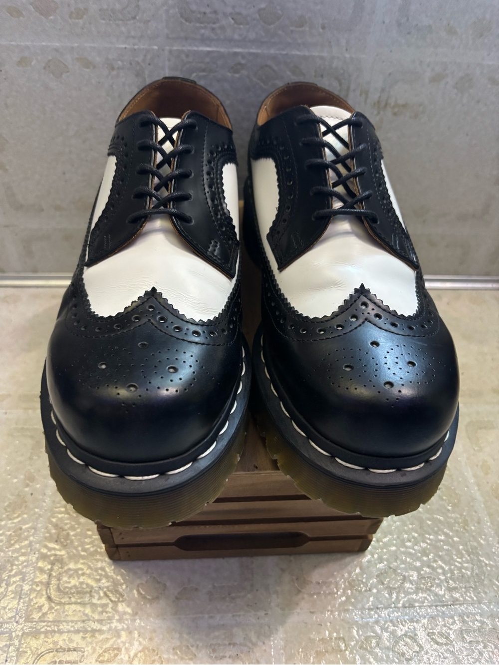 Dr. Martens Black & White Two-Tone Wingtip Oxfords - Picture 3 of 7